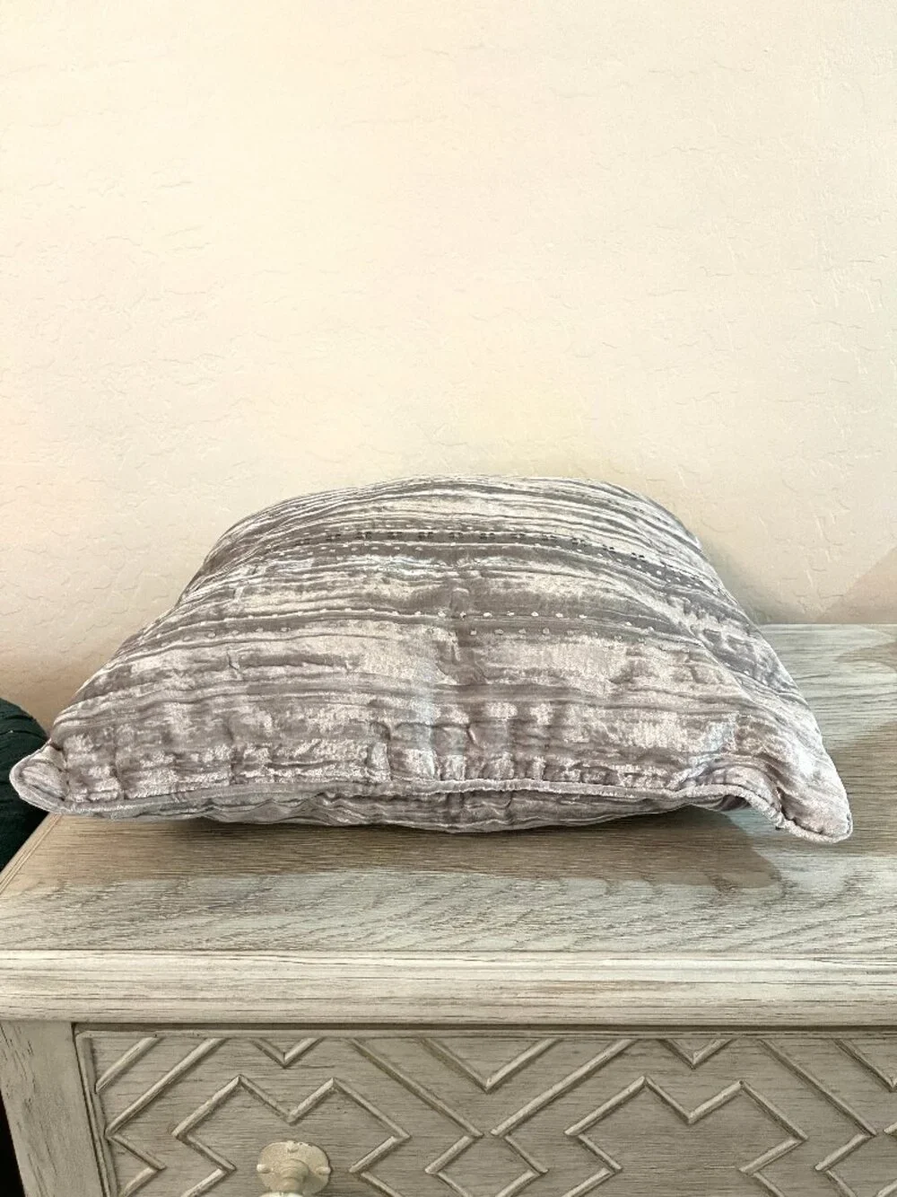 Accent Throw Pillow Stitched Crushed Velvet Square Silver Gray